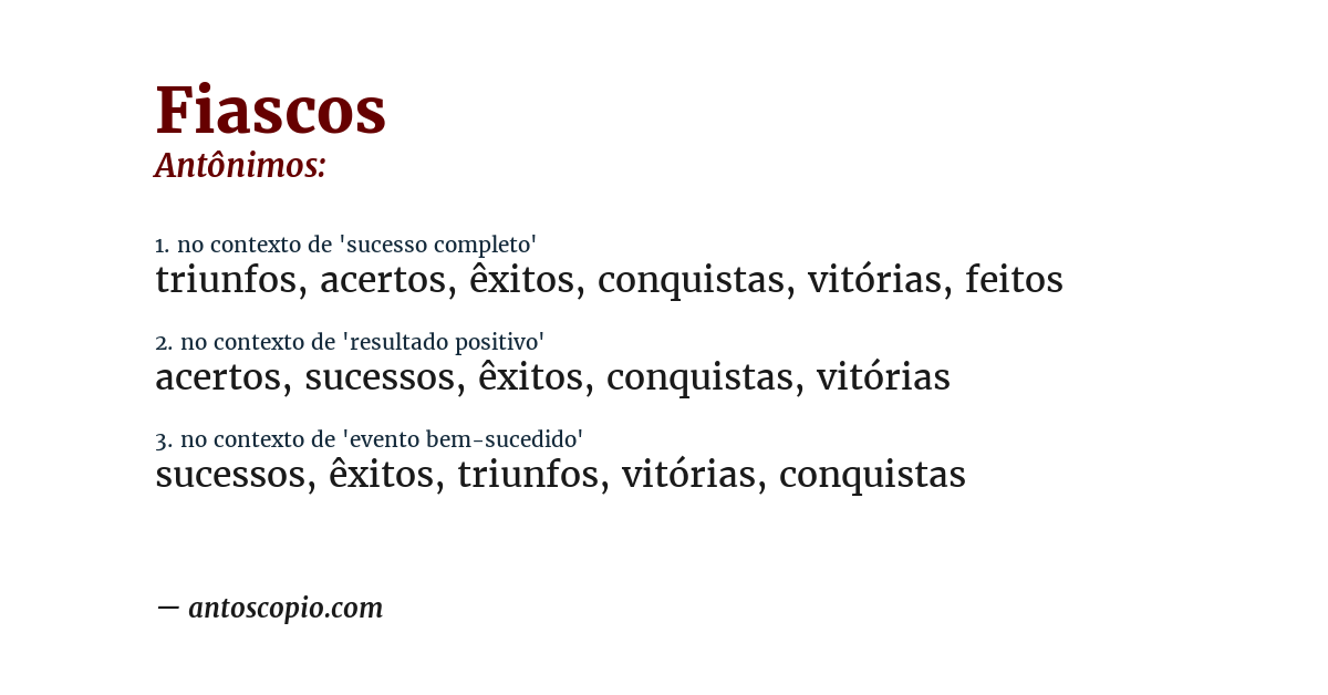 Antônimo de fiascos