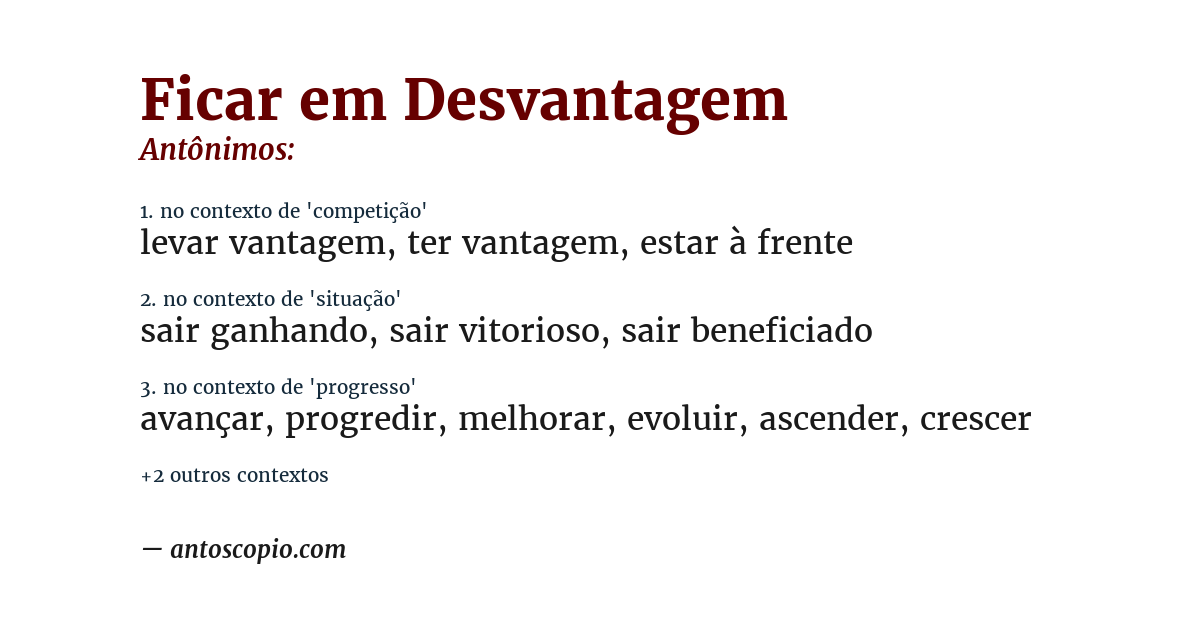 Antônimo de ficar em desvantagem