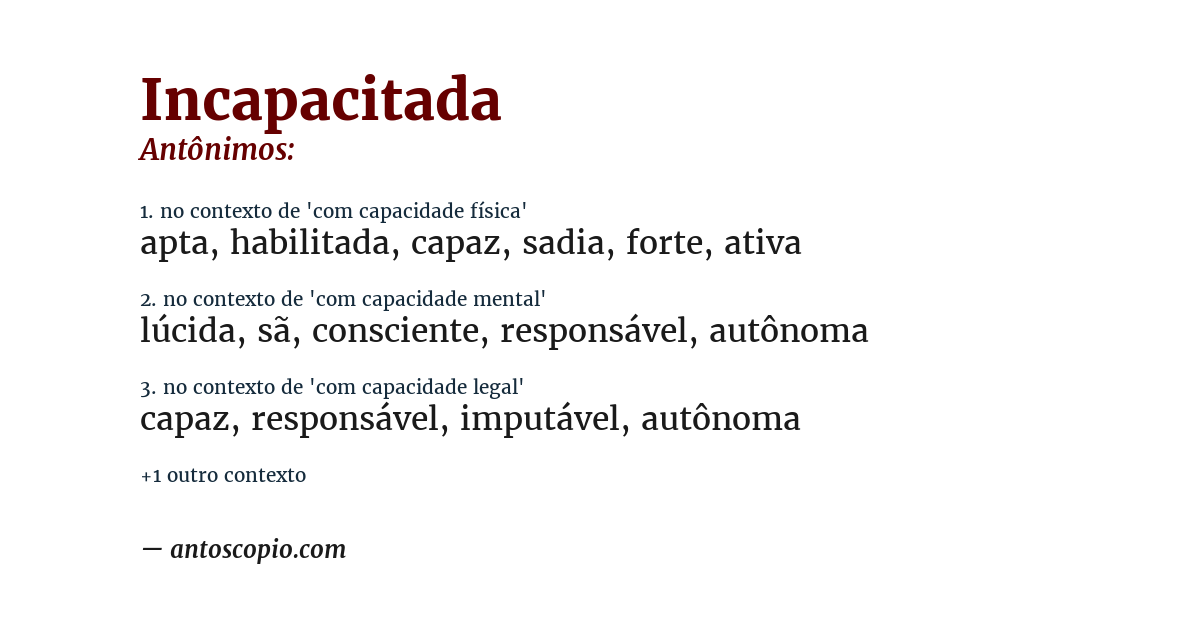 Antônimo de incapacitada