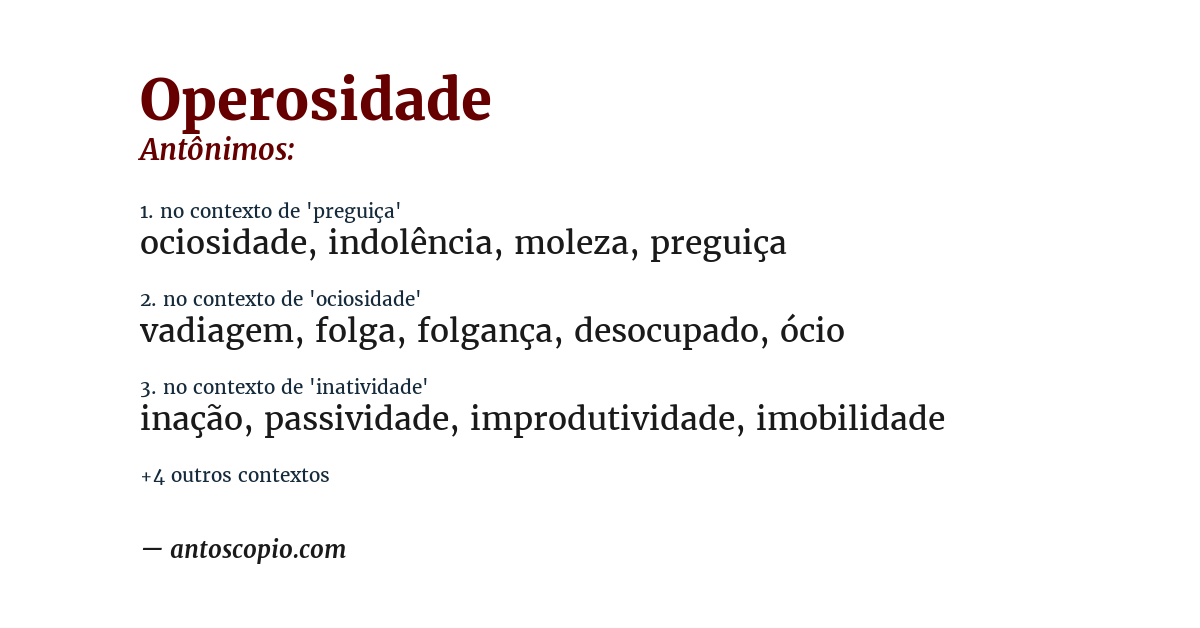 Antônimo de operosidade