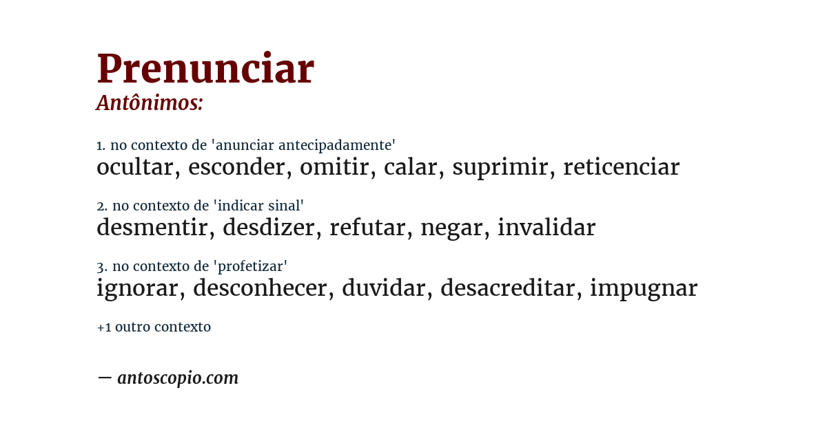Antônimo de prenunciar
