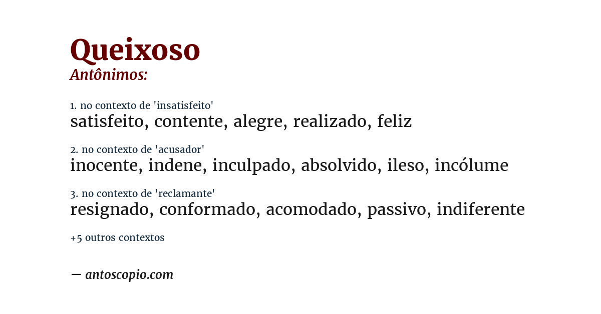 Antônimo de queixoso