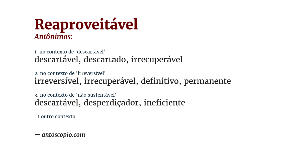 Antônimo de reaproveitável
