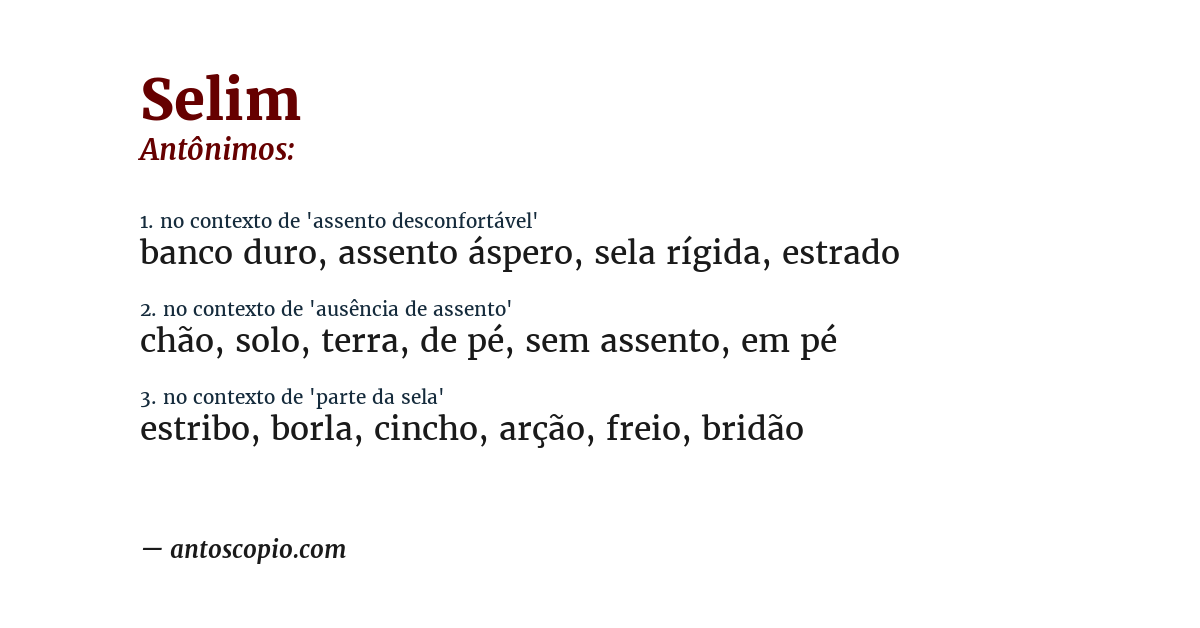 Antônimo de selim