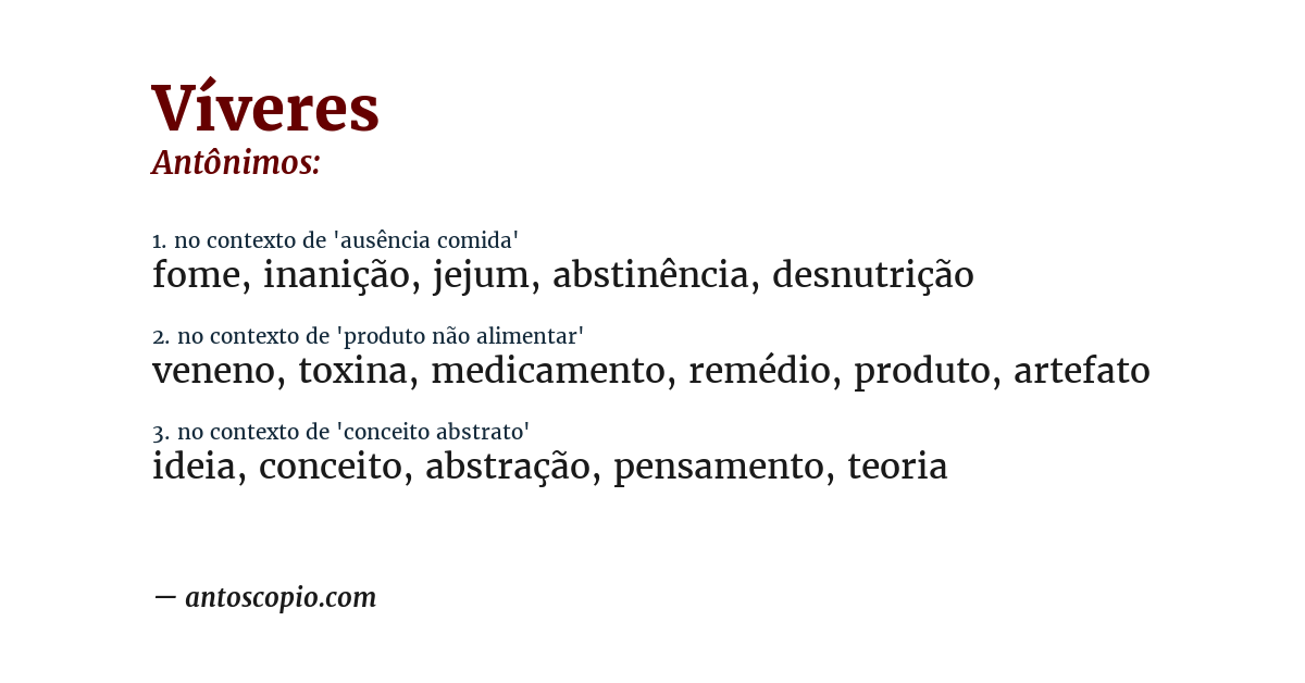 Antônimo de víveres
