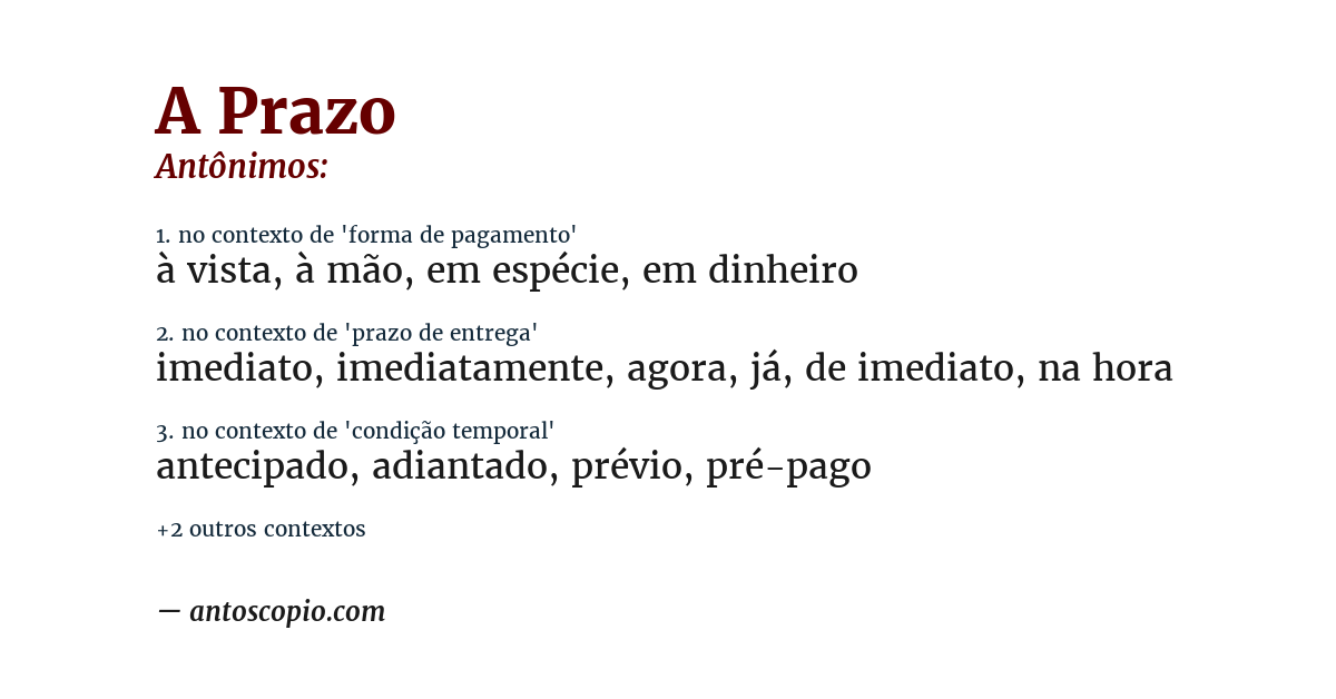 Antônimo de a prazo