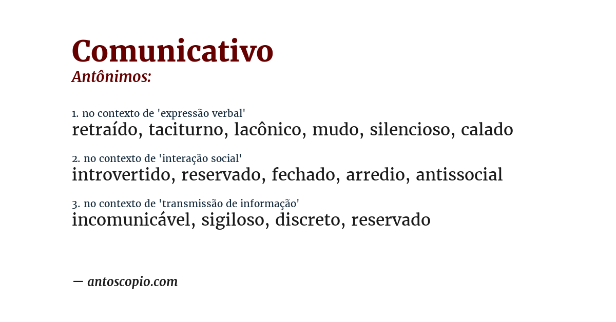 Antônimo de comunicativo