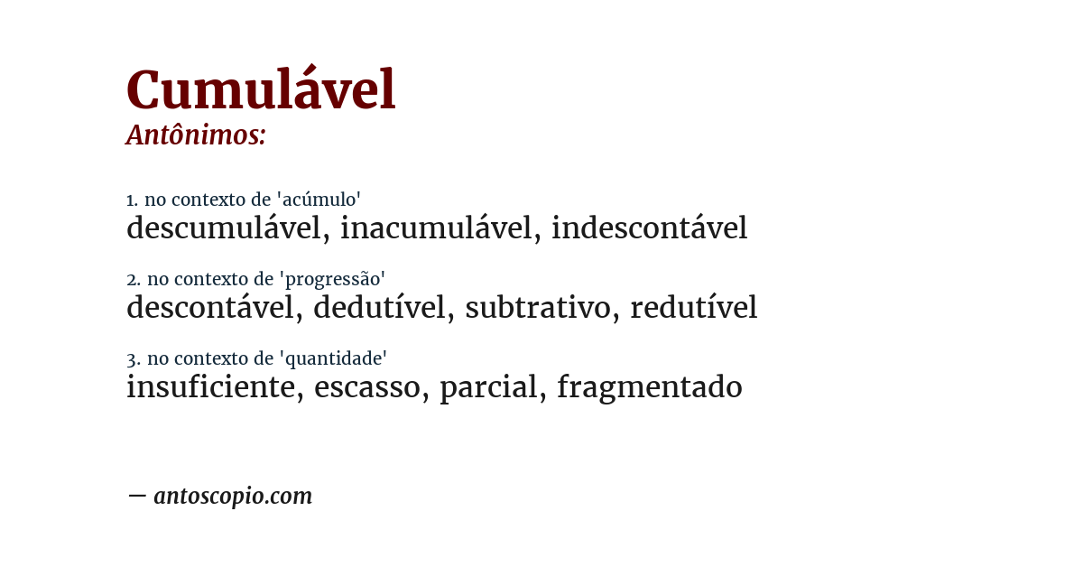 Antônimo de cumulável