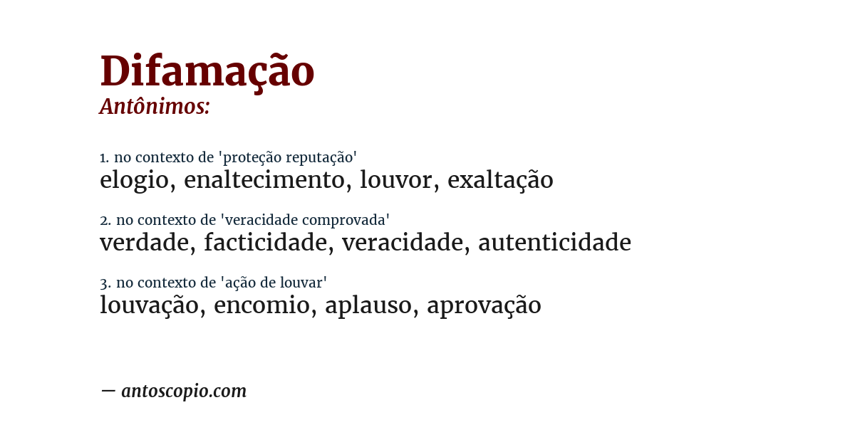 Antônimo de difamação