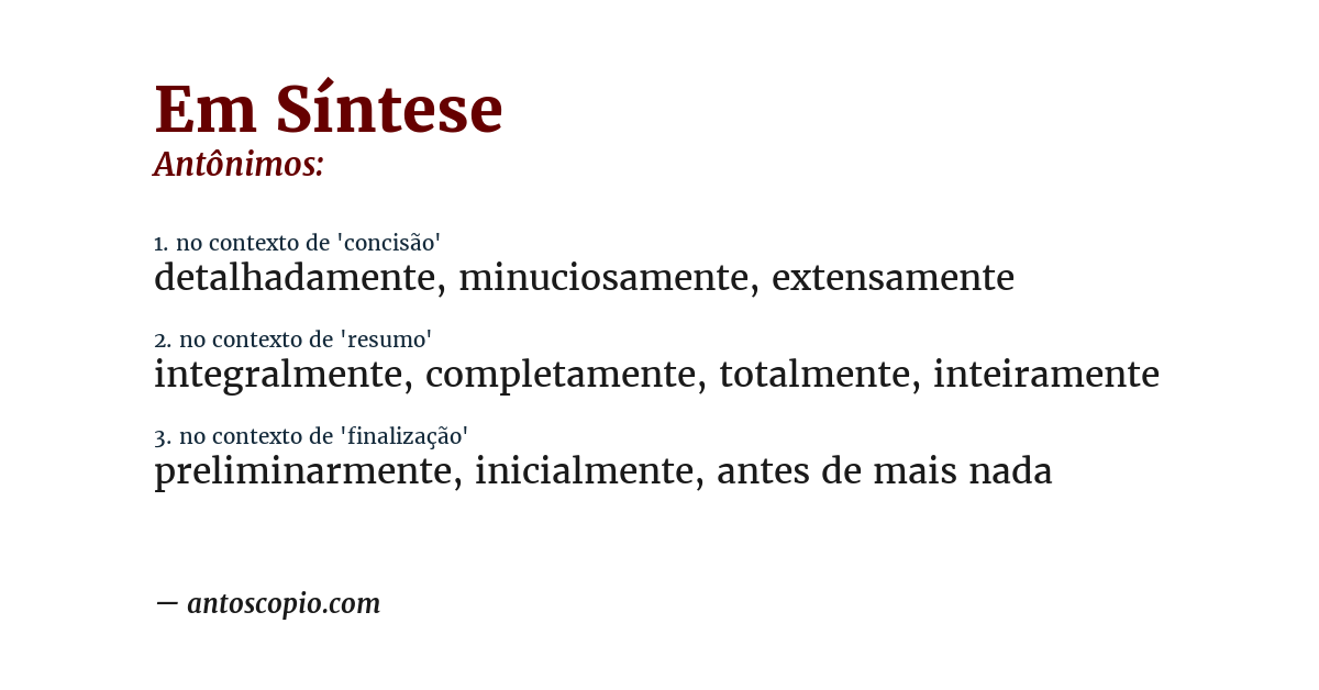 Antônimo de em síntese