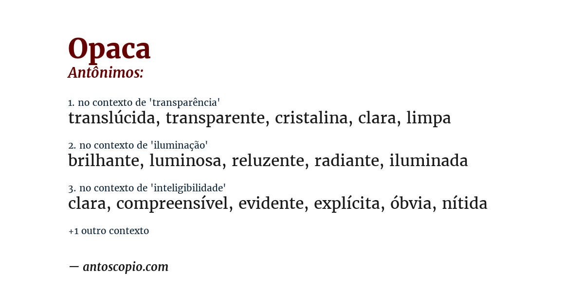 Antônimo de opaca