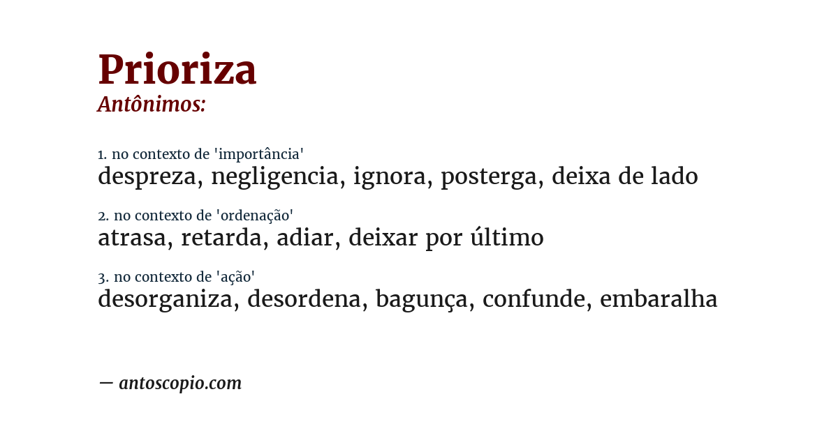 Antônimo de prioriza