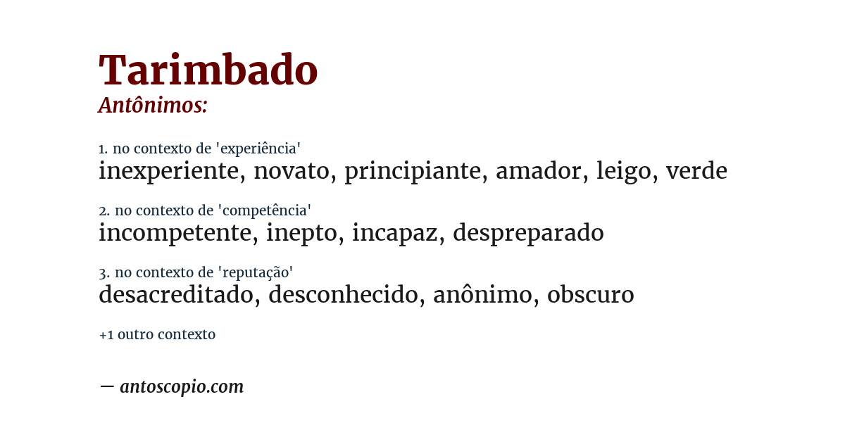 Antônimo de tarimbado