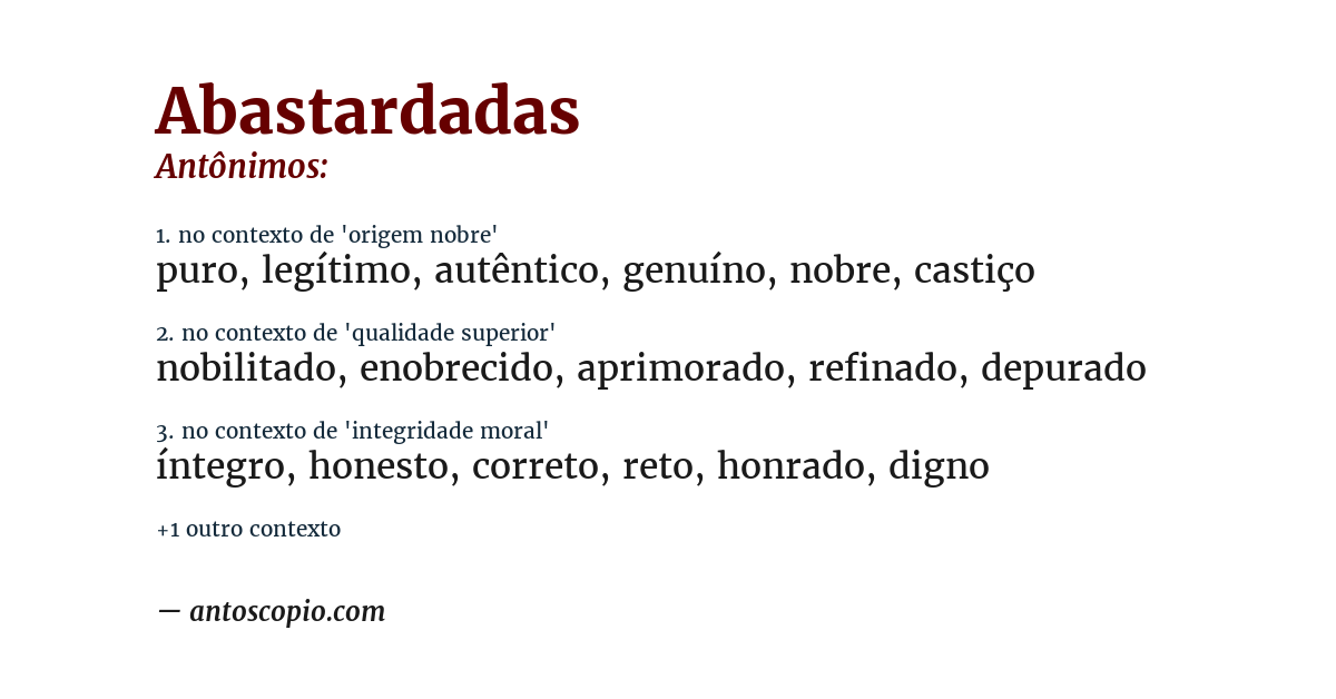 Antônimo de abastardadas