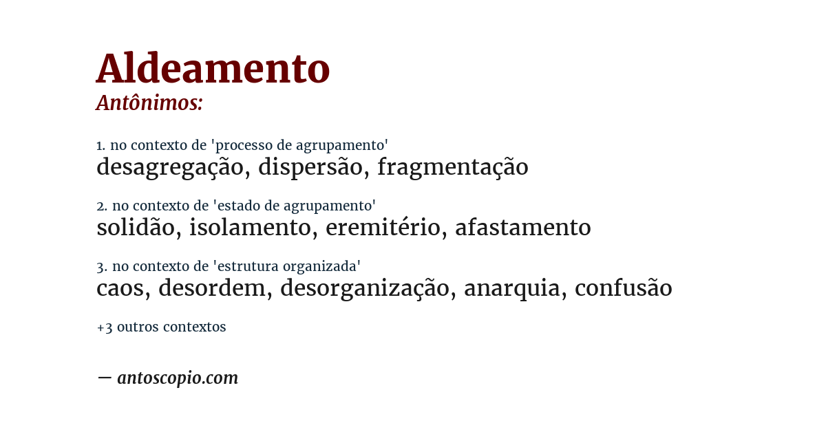Antônimo de aldeamento
