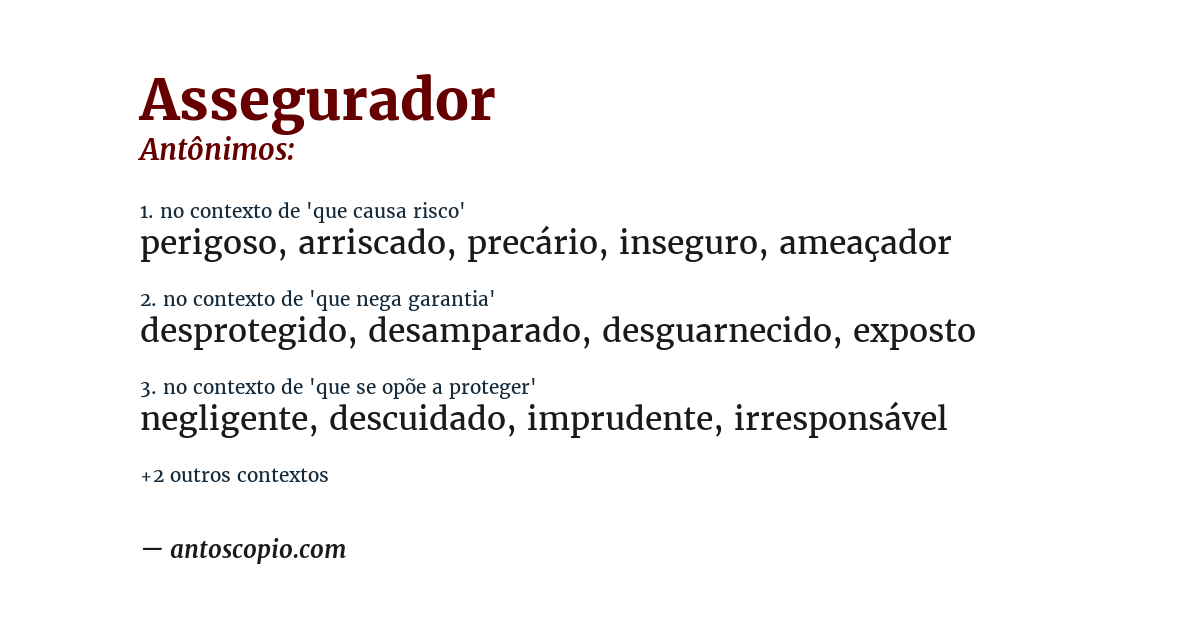 Antônimo de assegurador