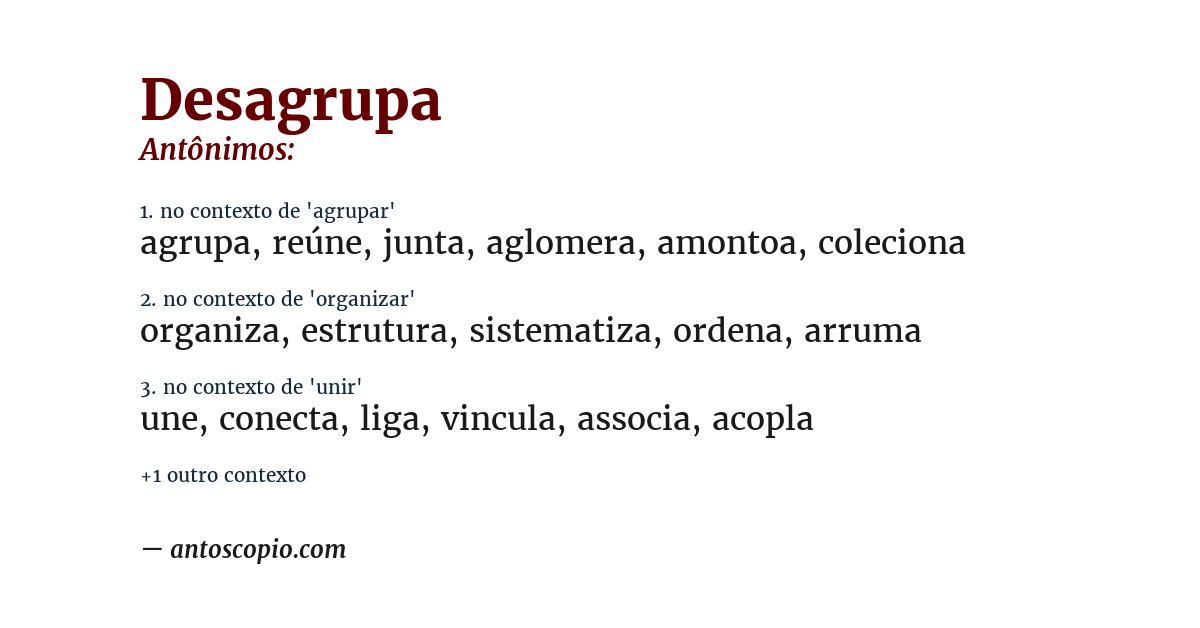 Antônimo de desagrupa