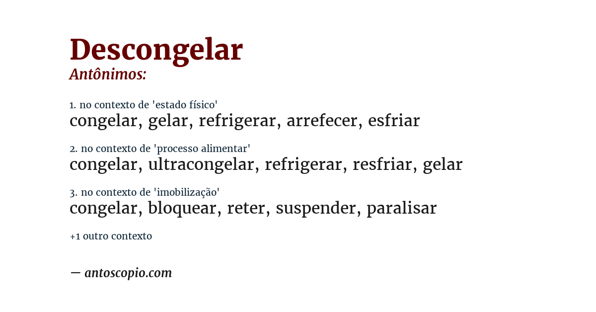 Antônimo de descongelar