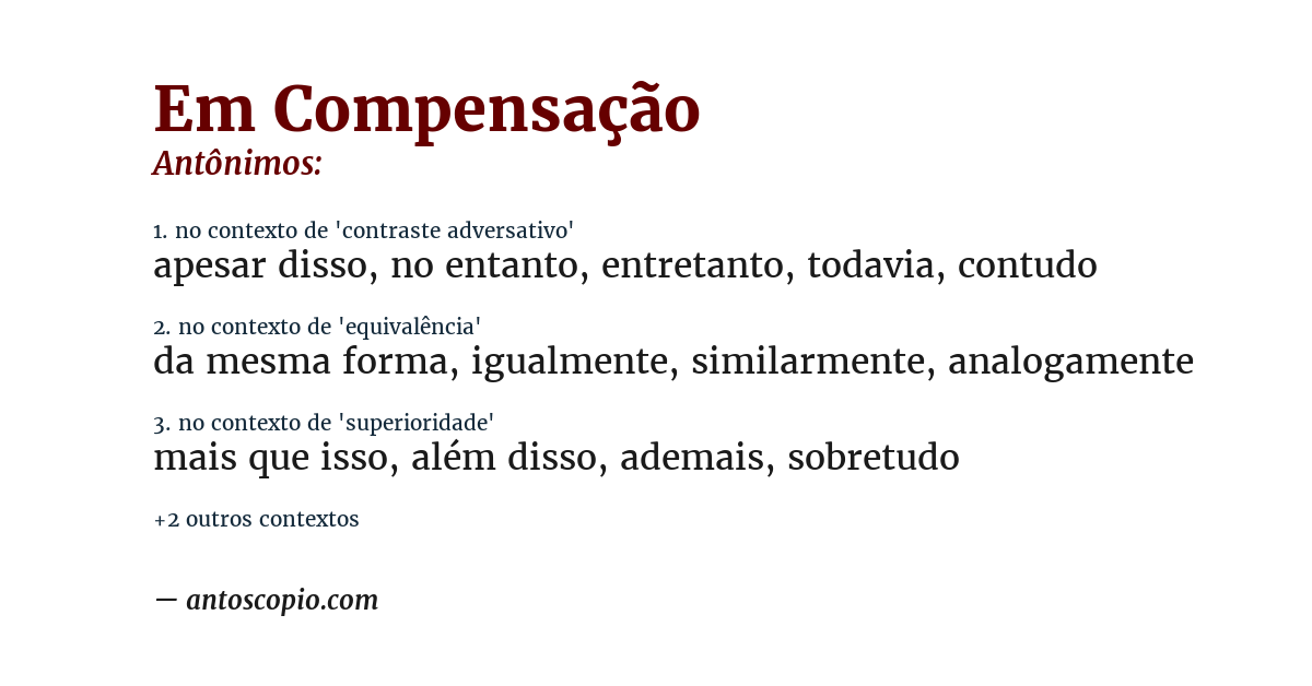 Antônimo de em compensação