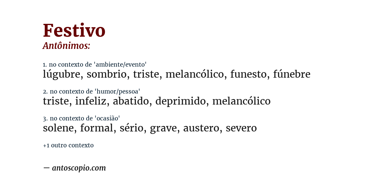 Antônimo de festivo