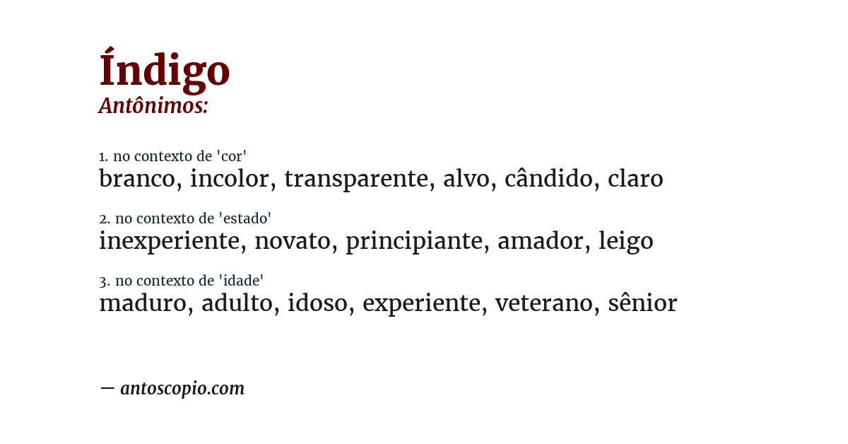 Antônimo de índigo