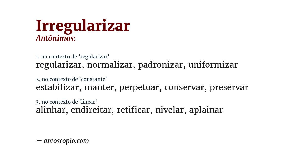 Antônimo de irregularizar