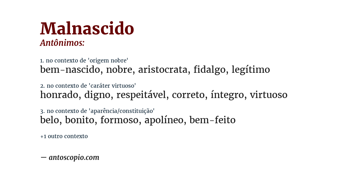 Antônimo de malnascido