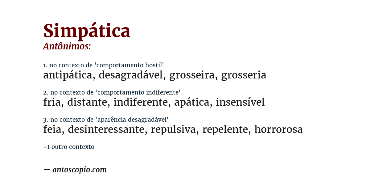 Antônimo de simpática