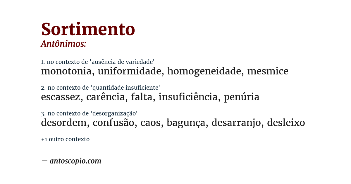 Antônimo de sortimento