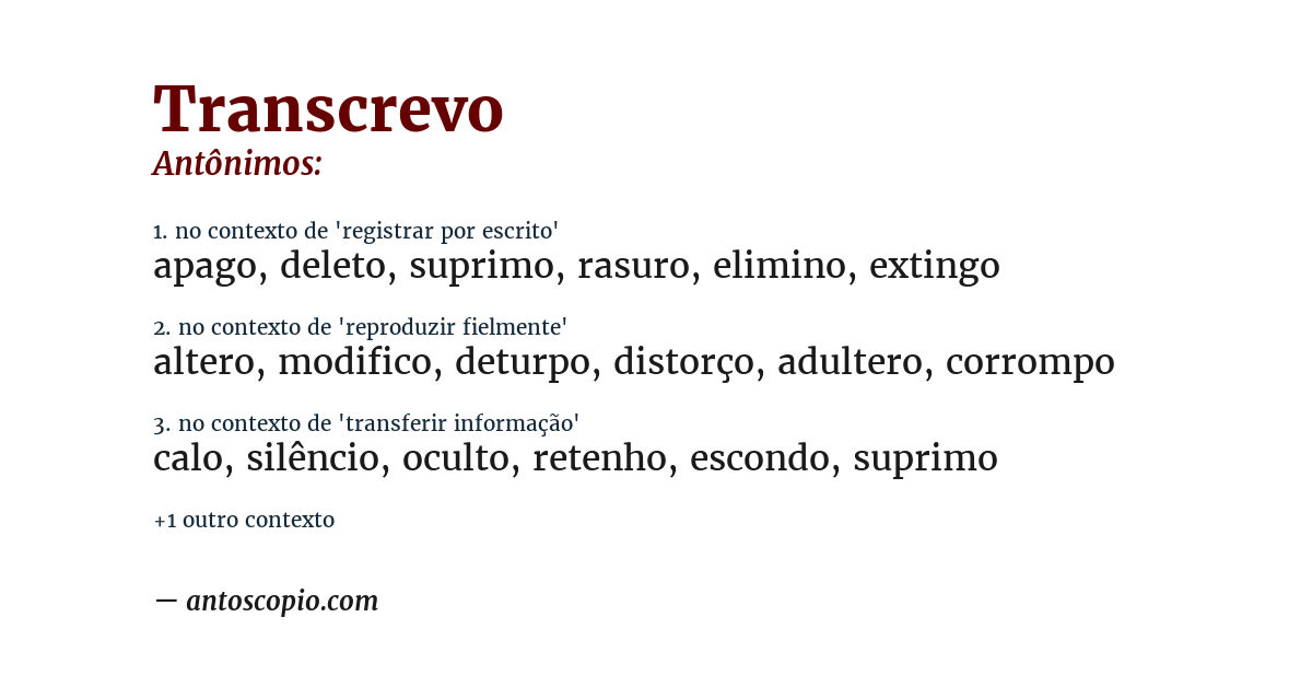 Antônimo de transcrevo