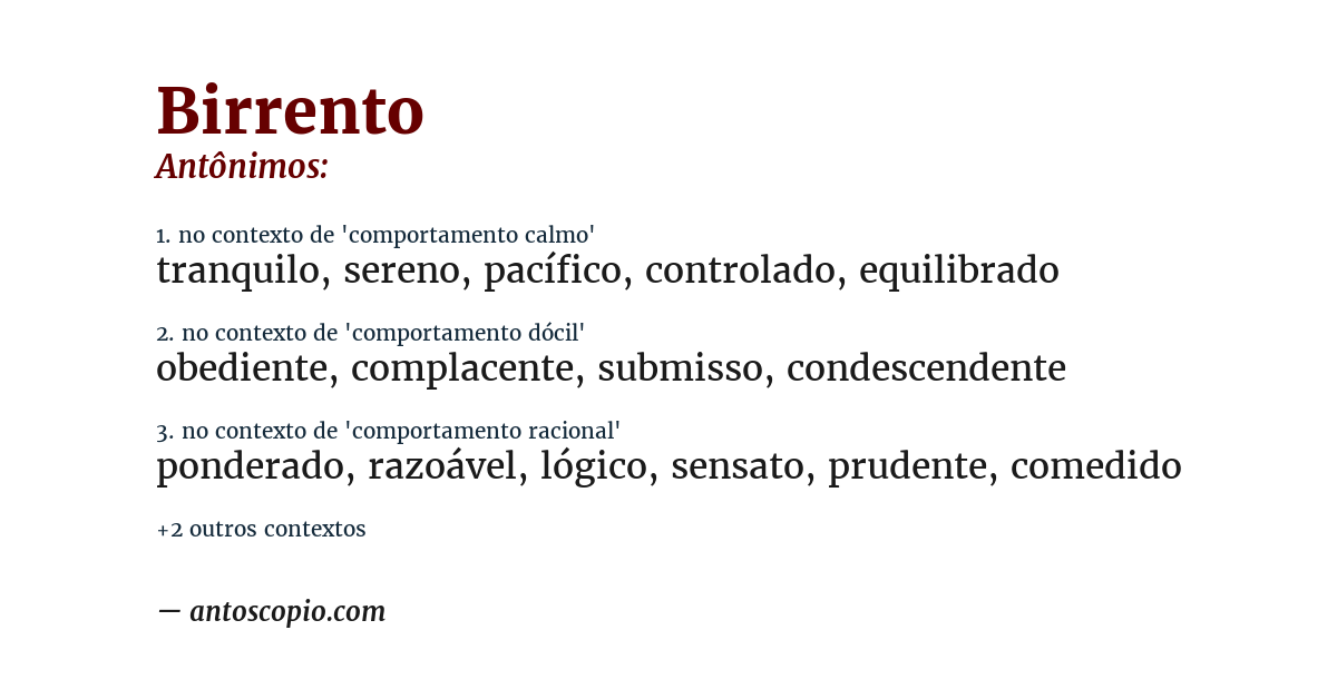 Antônimo de birrento