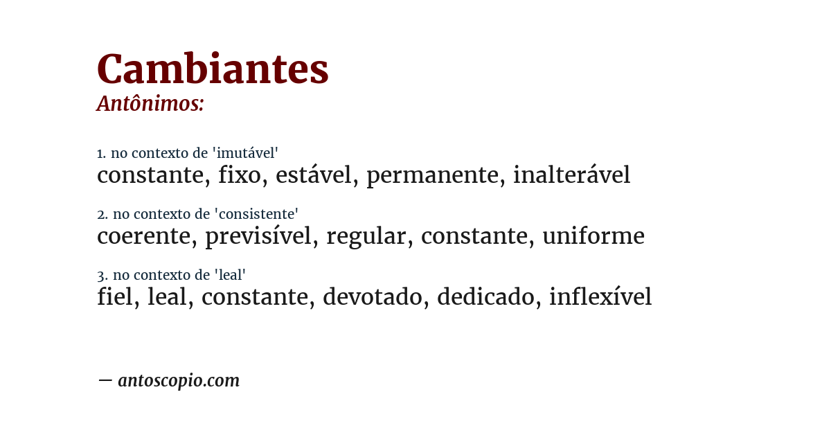 Antônimo de cambiantes