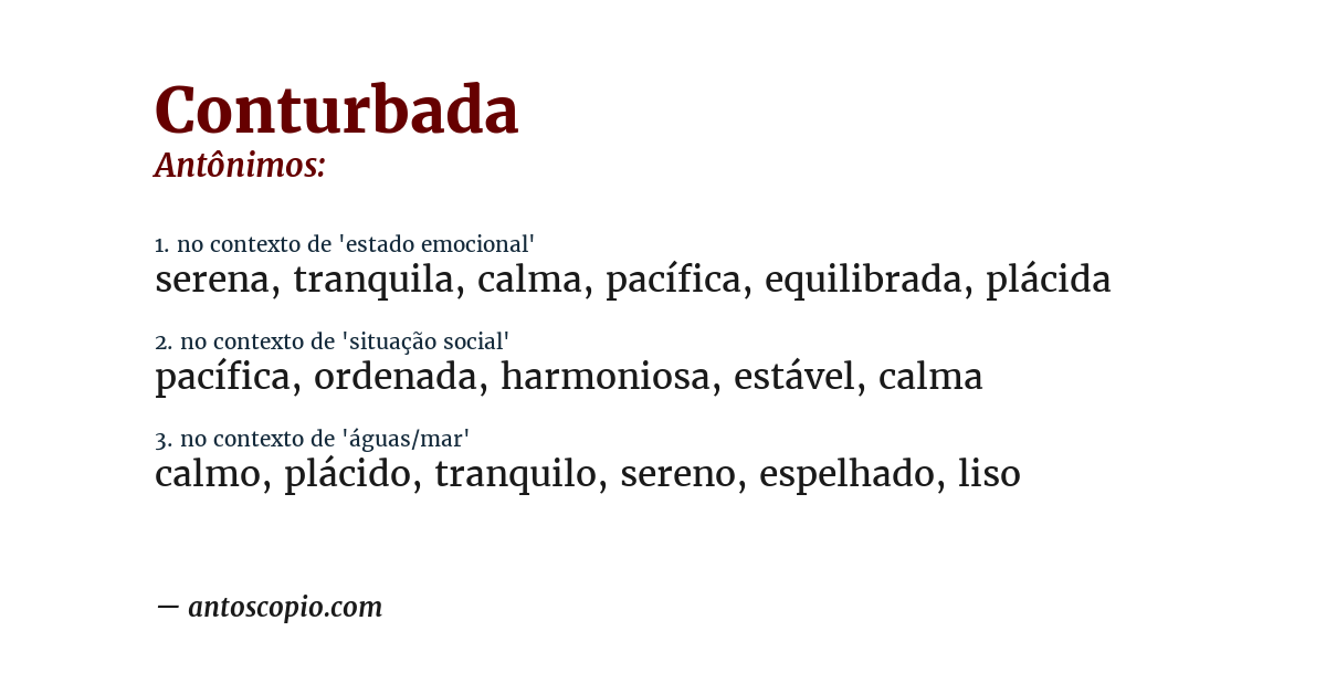 Antônimo de conturbada