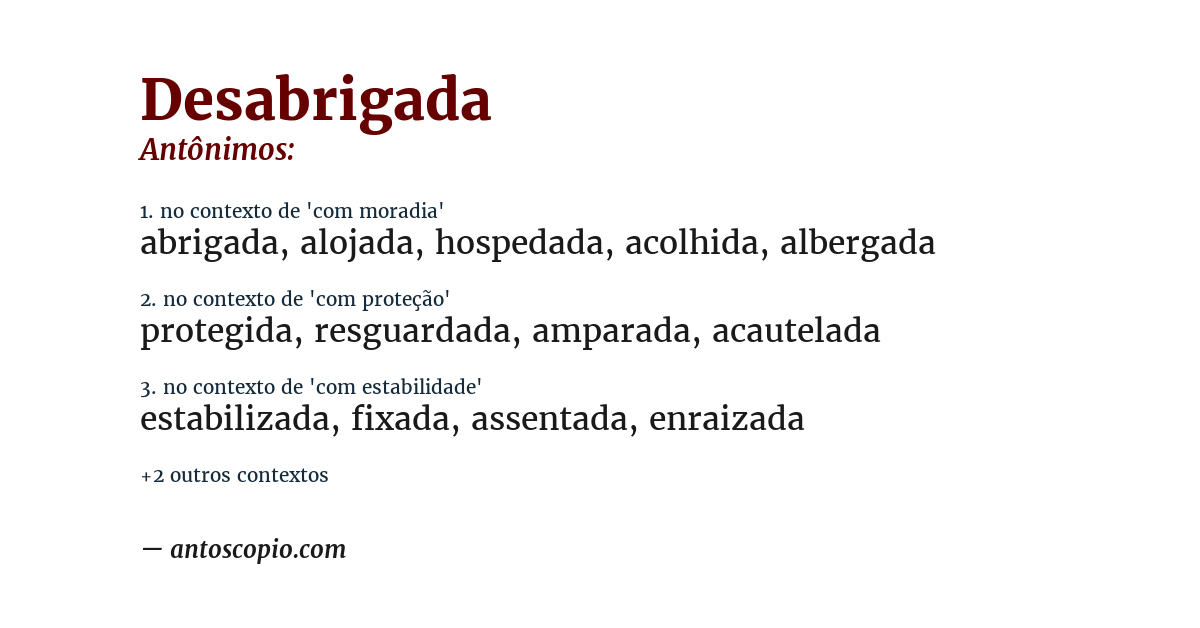 Antônimo de desabrigada