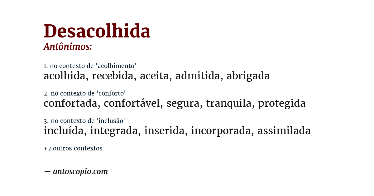 Antônimo de desacolhida