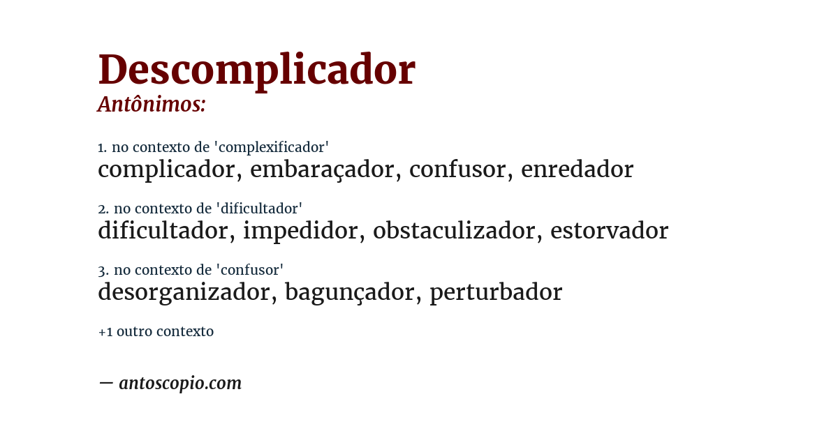 Antônimo de descomplicador