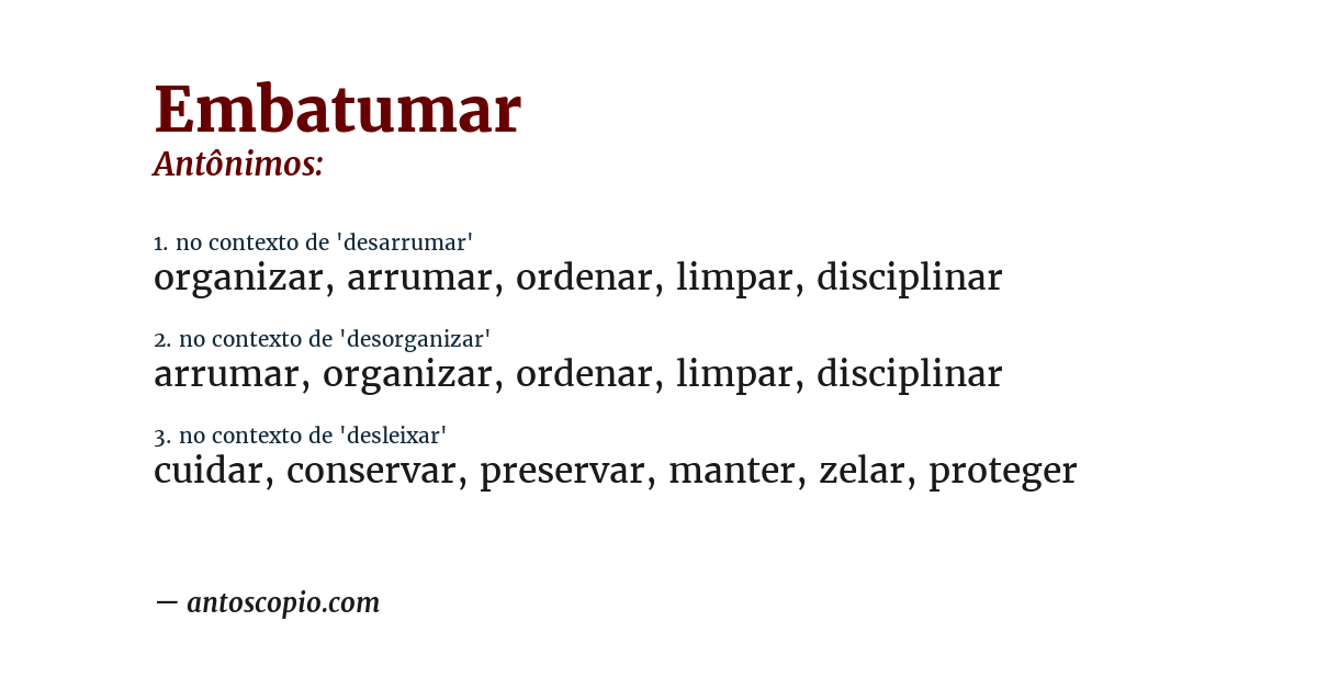 Antônimo de embatumar