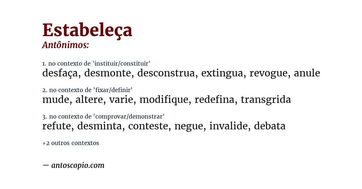 Antônimo de estabeleça
