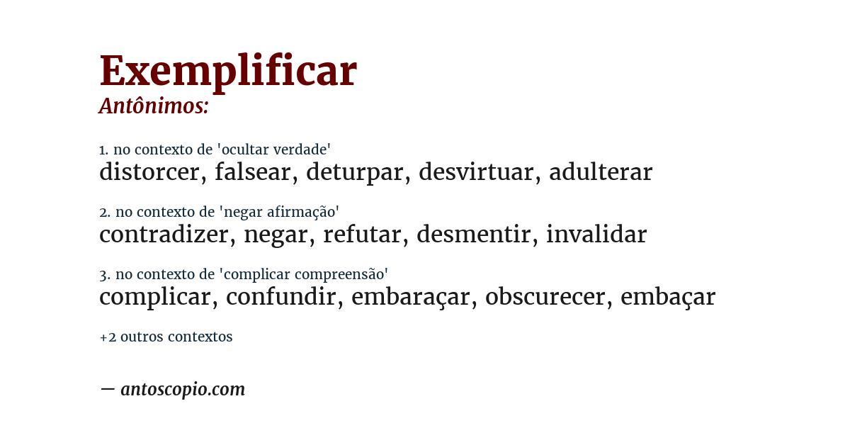 Antônimo de exemplificar