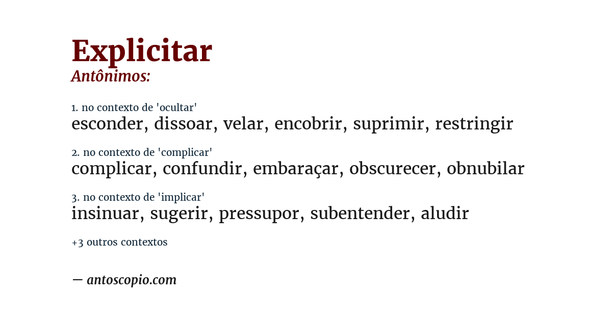 Antônimo de explicitar