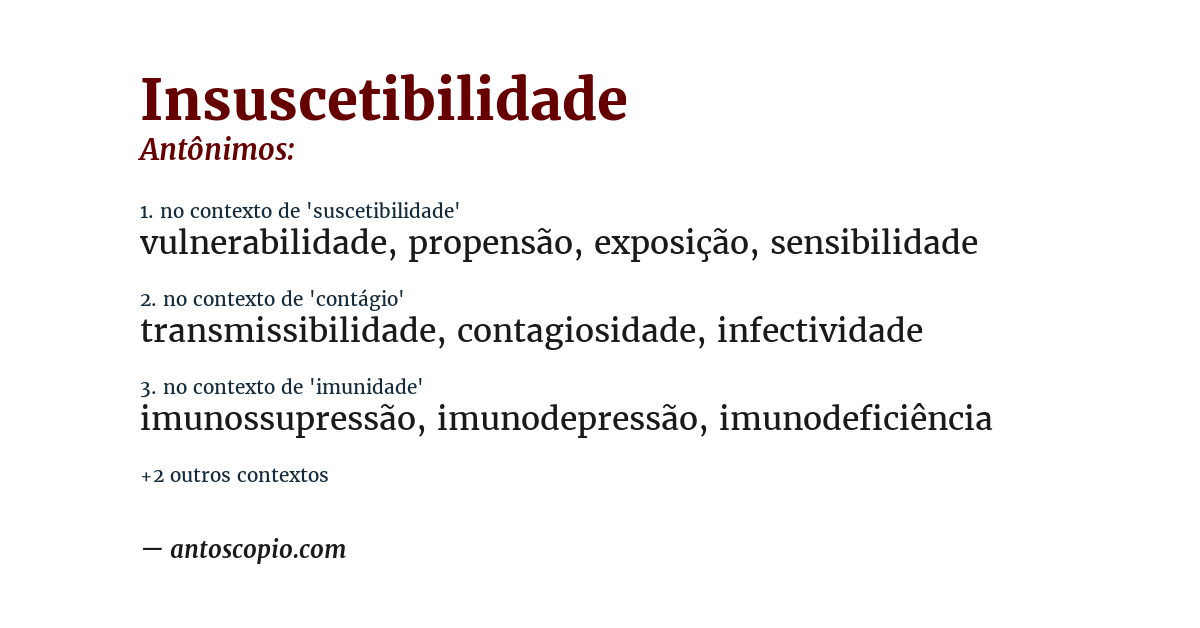 Antônimo de insuscetibilidade