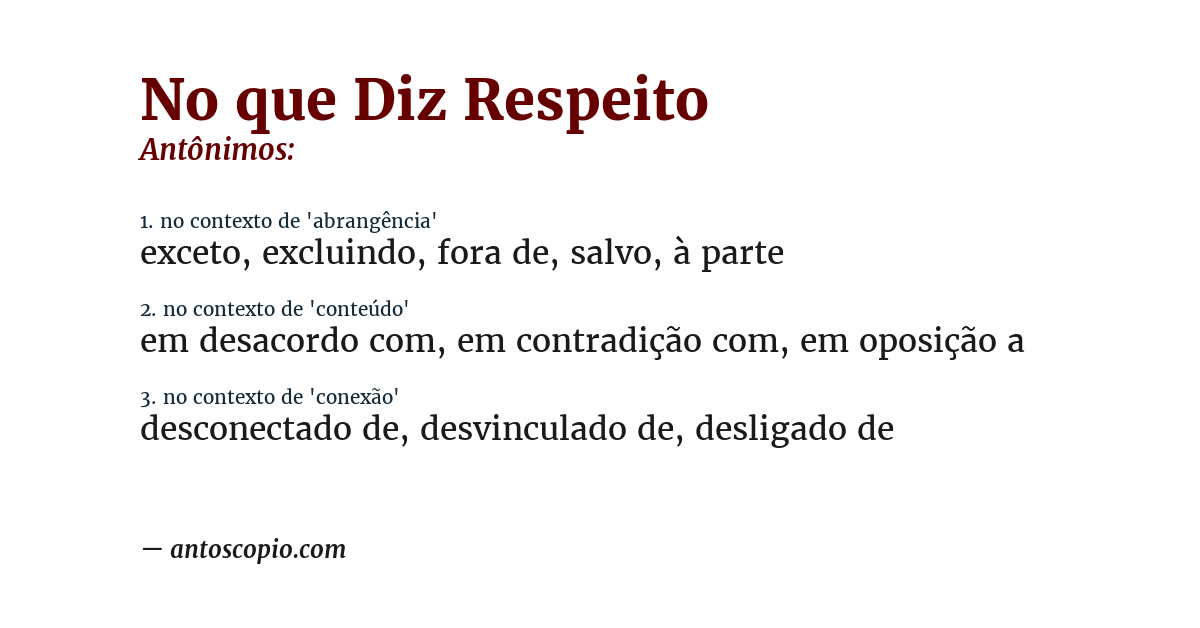 Antônimo de no que diz respeito