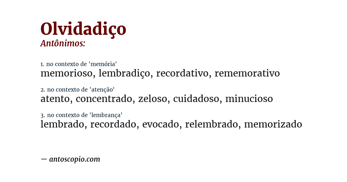 Antônimo de olvidadiço