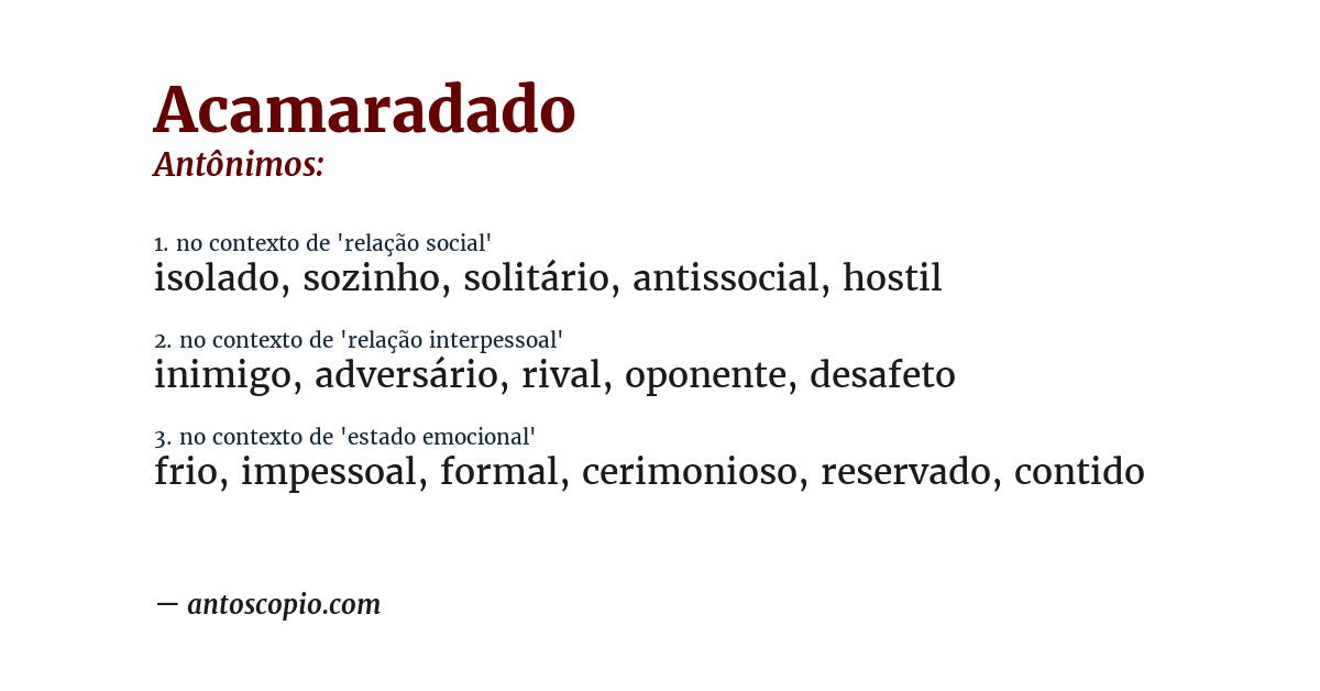 Antônimo de acamaradado