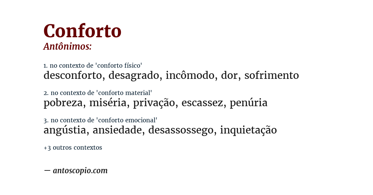 Antônimo de conforto