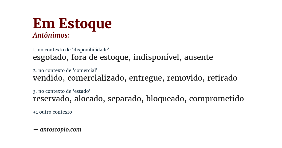 Antônimo de em estoque
