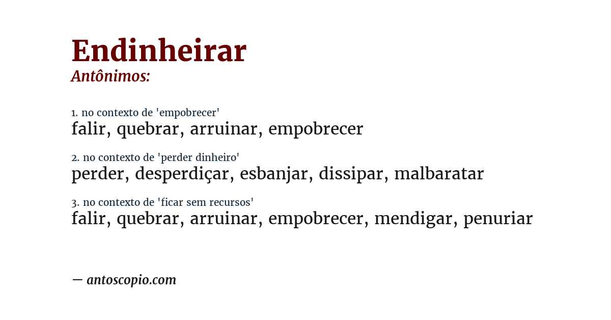 Antônimo de endinheirar