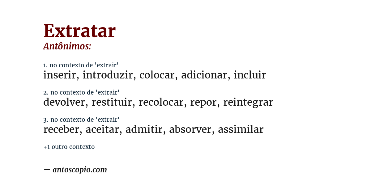 Antônimo de extratar