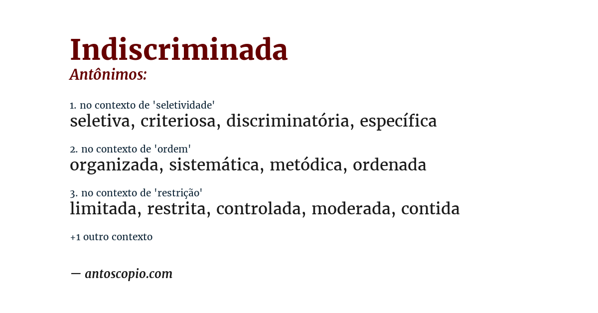Antônimo de indiscriminada