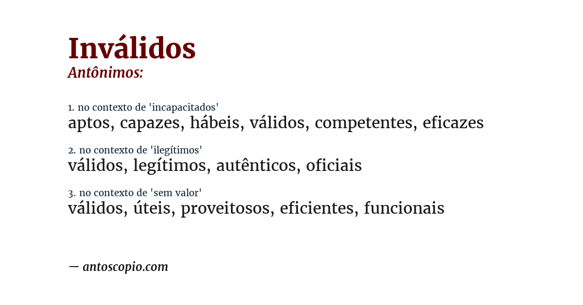 Antônimo de inválidos